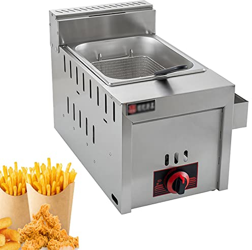 LAMEDOAT Freidora Comercial, freidora de Gas con Recipiente para condimentos, Patatas Fritas de Acero Inoxidable de Alta Resistencia para restaurantes, Patatas Fritas caseras
