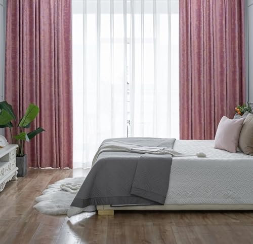 Daesar Verdunklungsvorhänge mit Ösen, Schiebengardinen Blickdicht 2er Set 132x214CM Vintage mit Geometrie Muster Rosa Gardinen Vorhänge Kinderzimmer Schlafzimmer