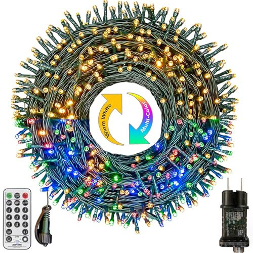 Lichterkette Außen 50M 500 LED Warmweiß & Bunt Lichterkette Weihnachtsbaum mit Fernbedienung Timer Merkfunktion, 11 Modi Weihnachtsbeleuchtung für Balkon Garten Party Hochzeit Weihnachtsdeko