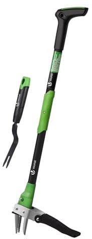 VOUNOT® Extractor de Malezas Jardín con Desmalezador Manual Herramienta Deshierbe Manual Mango Largo Garras Acero Inoxidable Pedal Resistente Removedor Malas Hierbas Desmalezado Efectivo Longitud