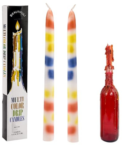 Ovaletta 2 Stücke Tropfkerzen Bunt, Tropfkerzen für Flaschen, Stabkerzen Bunt H 25 x Ø 2cm