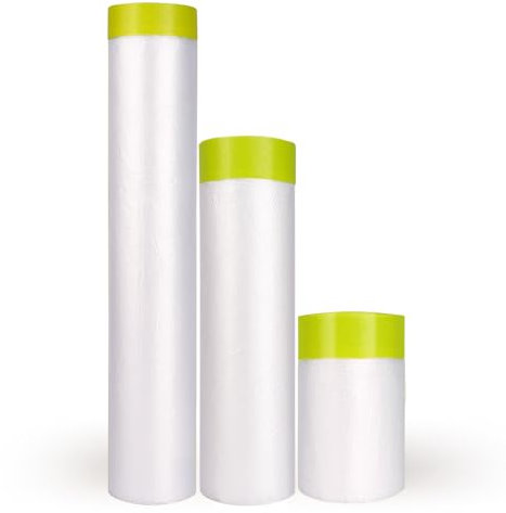 LLPT Cinta y Cortina Película de Enmascarar Pregrabada | 3 paquetes | Paño de plástico para pintores para protección contra rociado de pintura (MFT551427GN) | Verde 55 cm + 140 cm + 270 cm