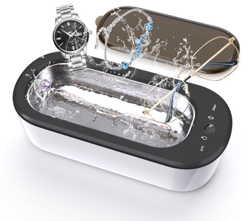 Ultraschallreiniger mit 4 Zeiteinstellungen, Ultraschallgerät 300ml, 45000 HZ Ultraschallreinigungsgerät für Brillen Zahnersatz Uhren Schmuck Schnuller