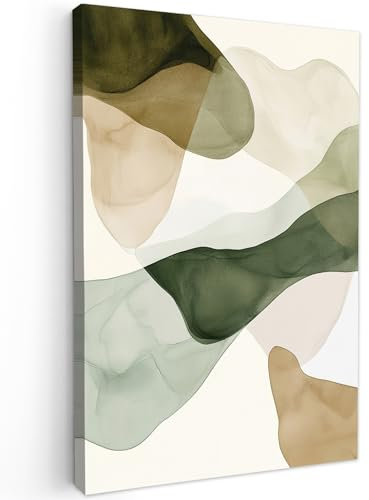 MuchoWow© Leinwand Bilder Groß 80x120 cm XXL Wanddeko Wohnzimmer Aesthetic Room Decor Deko Zimmer Wandbilder Modern Bild auf Leinwand Japandi - Abstrakt - Grün