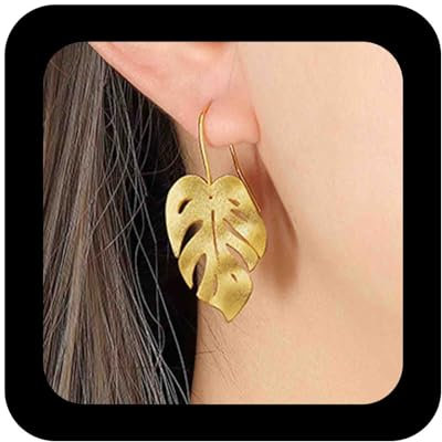 Enautoabs Bohemia Gold Monstera Leaf Dangle Earrings Tropical Plant Palm Leaf Earrings Metal Monstera Leaves Earring Jewelry for Women
