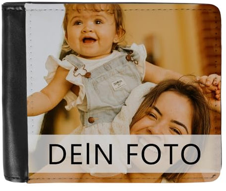 Meliyya Herren Geldbörse mit eigenem Foto selbst gestalten, Personalisierter Geldbeutel Kunstleder Brieftasche Portemonnaie Portmonee, Schwarz