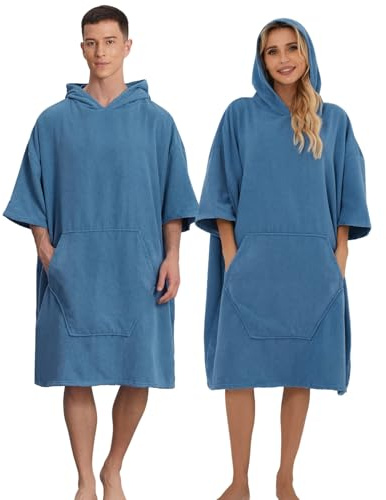 Avisiatree Surf Poncho Hooded Towel for Adults Quick Dry Beach Changing Robe with Pockets, Unisex Swim Cover-Up, Peacock Blue Bath Towel for Surfers & Swimmer Gifts