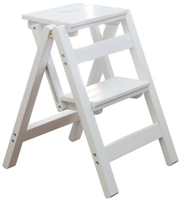 HZEPDVT Tabouret échelle Multifonction Tout en Bois Massif, Pliable, sans Installation, Facile à Ranger, Portable, for la Maison, Blanc(Second Floor)