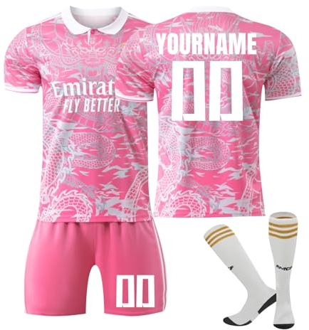 24/25 Home/Away Football Kit with Jersey, Shorts, Socks Set - Personalized DIY Strips with Name Number - Birthday Gifts for Kids Adult Boys UK