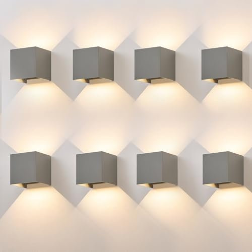 Kowanie 8er LED Wandleuchte Aussen Wandlampe innen - Up Down Leuchte Aussen Grau Außenwandleuchten 5 W IP65 Wasserdicht Außenlampe Wand Wandbeleuchtung Außenleuchte Wandstrahler für Hauswand