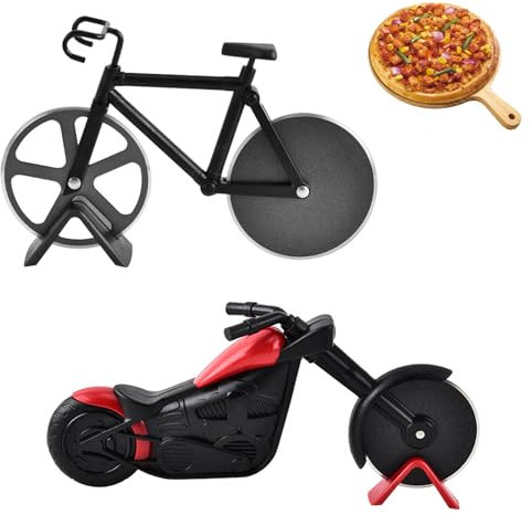 Motorrad & Fahrrad Pizzaschneider Set – Kreatives Pizzarad mit Antihaft-Beschichtung – Scharfes Pizzamesser für Pizza & Kuchen – Originelle Geschenkidee für Männer & Frauen
