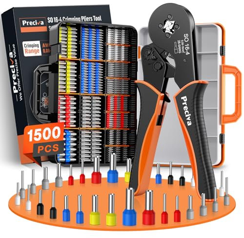 Preciva Set Pinza Crimpatrice Professionale, 1500 pezzi Puntalini Elettrici a Crimpare, Valigetta Organizzata