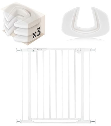 hauck Treppenschutzgitter Set Clear Step Autoclose 2 für Breiten 75-80 cm mit 3X Türstopper | Türschutzgitter mit fllacher Schwelle & Auto Schließmechanismus, ohne Bohren - Weiß