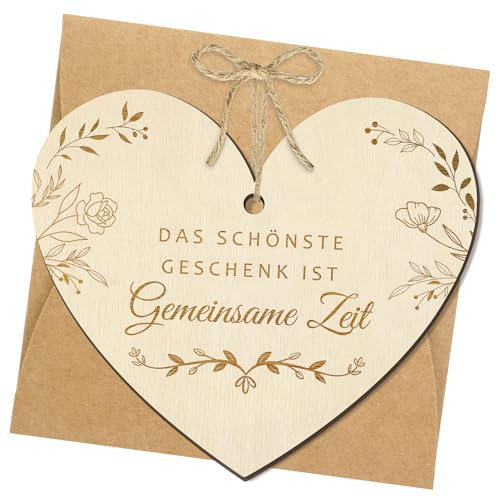 Gutschein Karte Holz „Das schönste Geschenk ist gemeinsame Zeit“ Herzform mit Umschläge Karte zum Selber Beschriften Gutschein für gemeinsame Zeit Geschenk Grußkarte zur Hochzeit Geburtstag Jahrestag