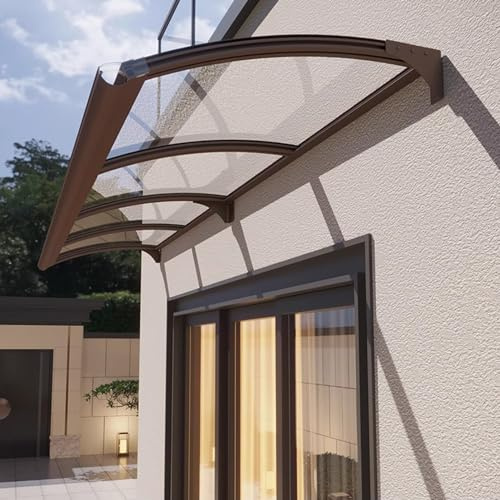 Pavillion Türmarkise mit Regenrinne, gebogenes Fensterüberdachung, Aluminiumrahmen und transparente Polycarbonatplatte (100 x 250 cm, Kaffee) – wetterfester Schutz für Eingänge