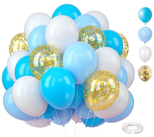 Luftballons Blau Gold, 60 Stück 12 Zoll Luftballons Geburtstag mit Konfetti Party Ballons, für Herren, Damen Geburtstag Boho Hochzeit Jugendweihe Verlobung