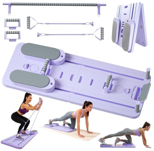 Pilates Board Für Zuhause, Faltbares Multifunktionales Reformer Board, Extra Stabile Konstruktion Mit Automatischem Rückprall, Bauchtrainer & Widerstandsbändern, Ganzkörpertraining