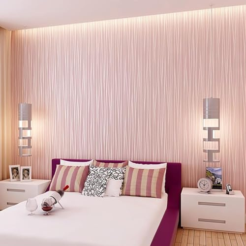 Anttyscar Striped Wallpaper Modern 3D Embossed Pink Wallpaper Mix Plain Thick Textured Wallpapers for Bedroom Adults Teenager Living Room Lounge Hallway Hall