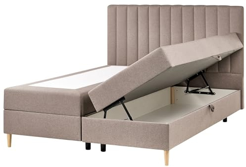 Beliani Divan Bed with Ottoman Lift Up Storage Upholstered with Headboard EU King Size 5ft3 Taupe Officer