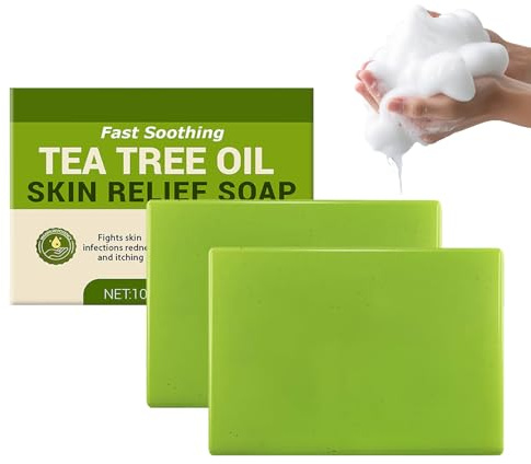 Teebaumöl Seife, 2 Stück Naturseife für Gesicht & Körper, Natürliche Badeseife mit Teebaumöl & Pfefferminzöl Bei Alle Haut, für Reinigung & Pflege, Kernseife Natur Haut Seife für Tägliche Dusche