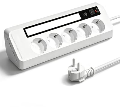 Hörnuttag med LED-ljus och USB C PD 20 W, 5-vägs grenuttag hörn 3680 W 16A, flera uttag väggmontering med strömbrytare, 1,5 m kabel underbyggt uttag för kök, kontor