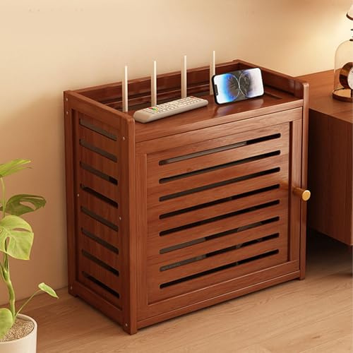 LHXLSH Router Organizer Cabinet, Floor Standing Router Decorative Storage Box, Freestanding Cabinets Organizer with 2 Doors, for Cable, Modem, Internet(Brown,30.5 * 28cm/12 * 11in)