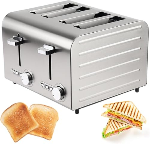 Commercial Stainless Steel Toaster - 2/4/6 Slice, Extra Wide Slots, Fully Automatic With Defrost/reheat/cancel, 7 Browning Levels For Home & Hotel Use 4 PCS