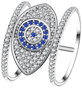 Uloveido Blue Evil Eye Zirkonia Ring mit Rhodium plattiert, Evil Eye zur Abwehr negativer Energie, Geschenk für Sie Y325 Größe 57 (18.1)