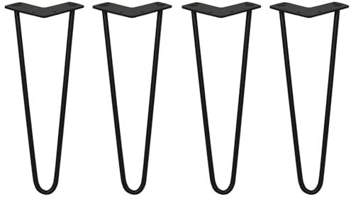 Monster Shop Hairpin Legs/Hair Pin Legs Set SkiSki Legs Furniture Desk Bench Chair Table 14 2 Prong 10mm Black Steel & Protector Feet…
