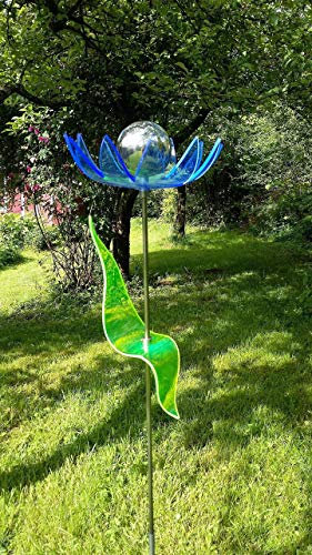 Gartenstecker Stele Sonnenfänger Blume Seerose Edelstahl