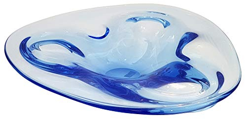 Oberstdorfer Glashütte Grosse Schale blaue Glasschale moderne Tisch Schale Kristallschale mundgeblasen Durchmesser 28 cm Höhe 7 cm