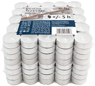 Hofer - Kerzen Teelichte tealight, in Metallhülsen, bis zu 5h Brenndauer, Durchmesser 38 mm, weiß - Pack a 200 Stück,Farbe Weiß, Tropffrei Wachskerzens, kein Duft, Hergestellt in Österreich