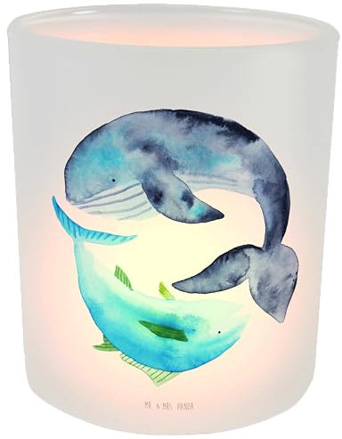 Mr. & Mrs. Panda Kerze Walfisch Thunfisch - Geschenk, Tunfisch, Teelichthalter, Teelichtglas, Kerzenlicht, Tiere, Windlicht Hochzeit, lustige