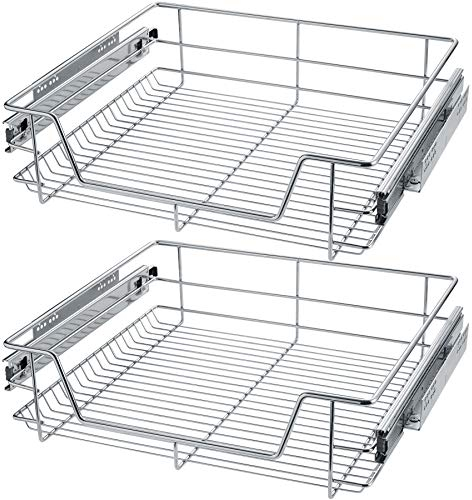 TecTake® Cajón Telescópico, Bandeja Extraible Armario, Rieles Extensibles, Organizador Cocina, Organizador Armario Cocina, Cajon Telescopico Cocina - 2 Cajones, Apto para armarios de 60 cm