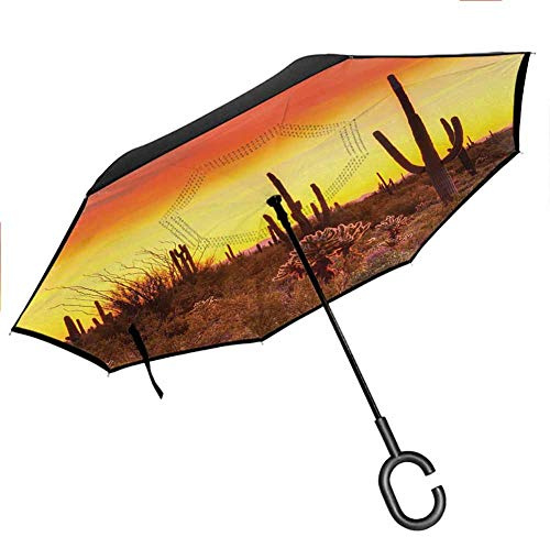 Anyangeight Rustikaler umgekehrter Regenschirm, kompakt, Lebensbaum-Konzept mit geteilten Kern-Makro-Kreisen, Lebensraum, natürliches Wunderwachstum, Foto, UV-Schutz, winddicht, gerade, 107 x 80 cm, Braun