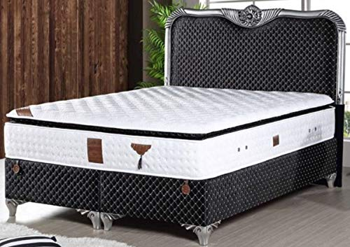 Casa Padrino Barock Bett mit Matratze Schwarz/Silber - Edles Doppelbett im Barockstil - Schlafzimmermöbel