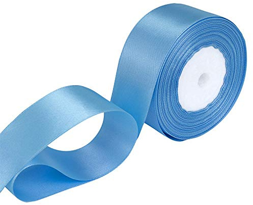 WedDecor Baby Blue Ribbon for Gift Wrapping, 50mm x 25 Metres Double Sided Polyester Satin Ribbon Roll for Christmas, Wedding, Crafting, Sewing, Hair Bow, Birthday Cake Decoration | Satin Ribbon for Gift Wrapping, Christmas, Wedding, Crafting, Hair Bow, Sewing, Birthday Cake Decoration