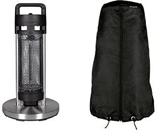 empasa tragbarer Tischheizer 'HEATY' Elektroheizer Infrarot Heizstrahler Terrassenheizer Terrassenstrahler Schwarz/Silber 1200 W, wahlweise mit Abdeckhaube
