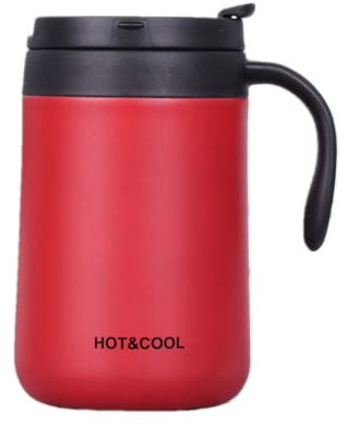 Gteller Tasse à café en acier inoxydable de 500 ml - Isolation sous vide à double paroi avec couvercle et poignée pour garder les boissons chaudes et froides (rouge, 500 ml)