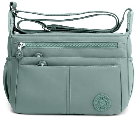 DIRRONA Umhängetasche Damen Groß - Leicht Wasserdicht Nylon Handtasche Damen Mit Vielen Fächern Schultertasche Für Arbeit Freizeit Reisen Und City Trips Minzgrün