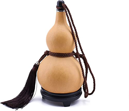 STmea Borraccia naturale secca con coperchio a forma di zucca calabash cinese per portabevande decorazione (tinta unita, 500 ml)