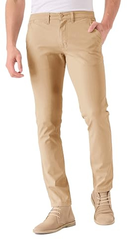 JMOJO Chinos Trousers Men – Slim Fit Wrinkle Resistant Stretch Cotton Pants – Smart Casual Wear for Office, Travel & Weekend Beige