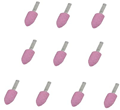 Schleifköpfe aus rotem Korund, kegelförmig, Schleifstein, 16 mm Kopfdurchmesser, 6 mm Schaft, für Dremel, rosafarben, 10 Stück