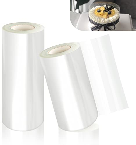 Lot de 2 rouleaux de film de protection pour bordure de gâteau, rouleau d'acétate transparent pour décoration de gâteau, anneaux de dessert pour gâteau mousse au chocolat (8 cm/10 cm)