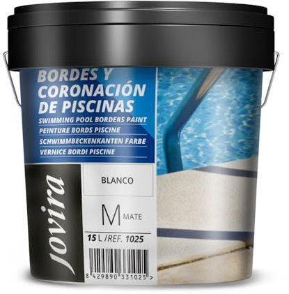 JOVIRA PINTURAS Pintura Bordes y Coronación de Piscinas. Antideslizante especial para renovar los bordes de las piscinas. (15 Litros, Blanco) A-34C