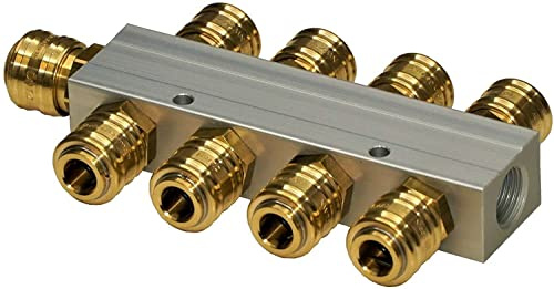 Druckluftverteiler Aluminiumverteiler Alu-Verteiler Druckluftkupplung Pneumatik (mit 4 Kupplung beidseitig)