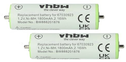 vhbw 2X Batteries pour rasoirs/tondeuses Compatible avec Braun 5743 SmartControl3 4845, 5744 Series 3 320 (1800mAh, 1,2V, NiMH)
