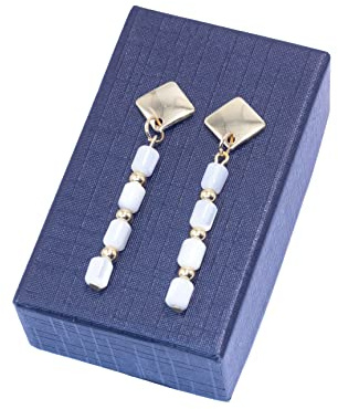 NILUXE DESIGN Pendientes Mujer Nácar Natural Chapados en Oro 14k | Pendientes Colgantes Largos Nacarados Dorados, Elegantes Versátiles, Cómodo y Ligeros, Ideal para Regalar