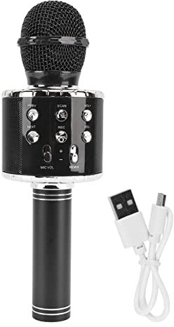 Micro karaoké Bluetooth sans Fil, Microphone à Condensateur Bluetooth Longue Durée de Vie de la Batterie Réduction du Bruit Poignée en Alliage d'aluminium pour la Diffusion de Concert (Le Noir)