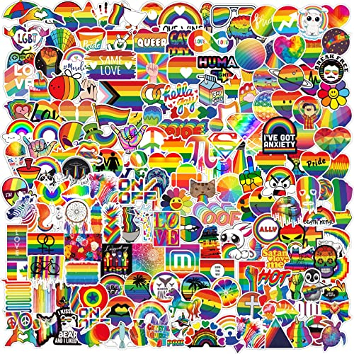 Pride Aufkleber, 200 Stück JULBEAR Regenbogen-Aufkleber für LGBTQ cooles, wasserabweisendes Vinyl, Pride Love Stuff Regenbogen-Aufkleber für Laptophülle, Wasserflaschen, Motorradhelm